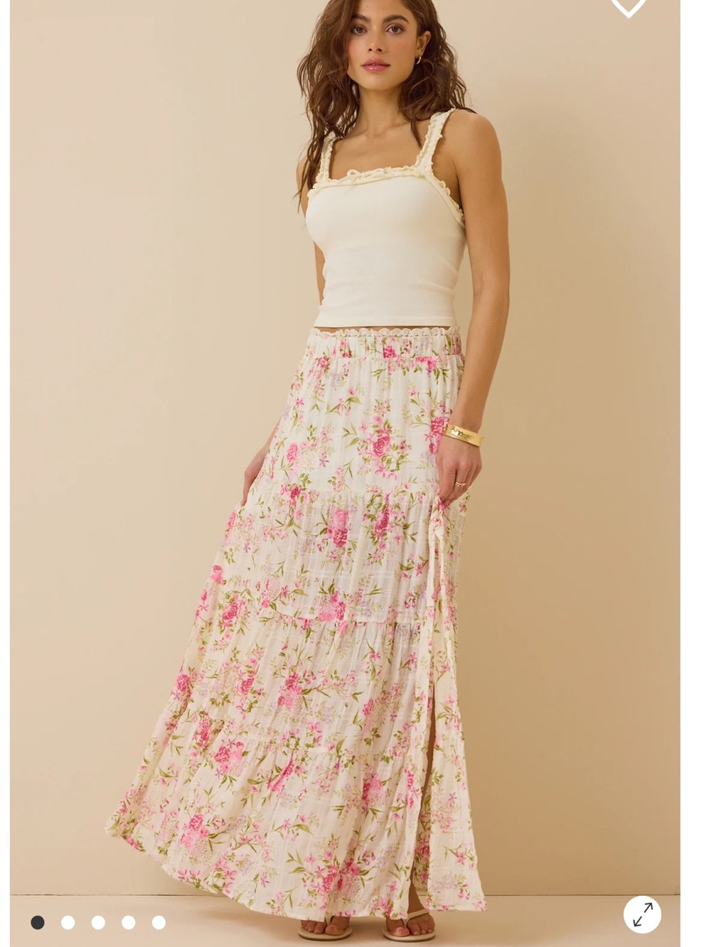 Altar'd State Cream Maxi Skirt with Pink Floral Print